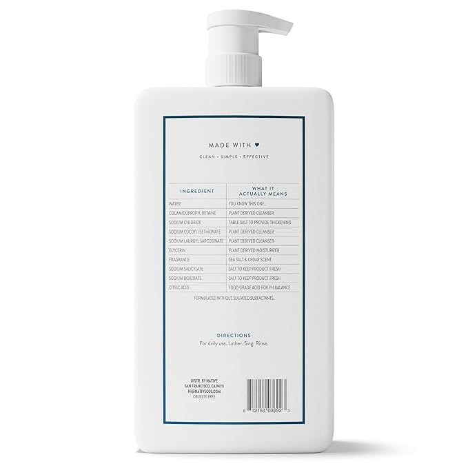Native Sulfate Free Body Wash Contains Naturally Derived Ingredients | for Women & Men| Sea Salt & Cedar, 36 oz