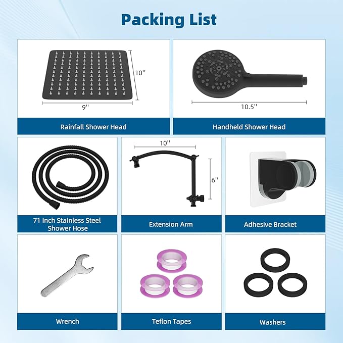 Hibbent All Metal Shower Head, 10'' High Pressure Rain Shower Head/Handheld Showerhead Combo with 16'' Adjustable Arc-shaped Extension Arm, 10 Sprays, 71'' Hose, Showerhead Holder, Oil Rubbed Bronze