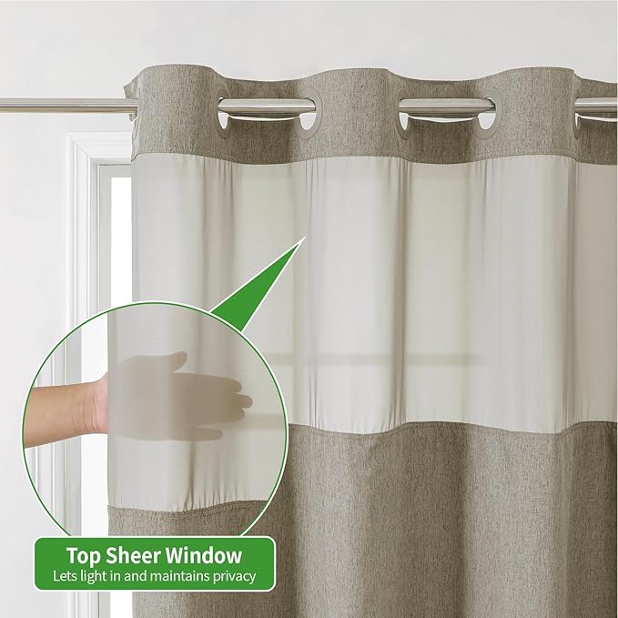 Long No Hooks Needed Linen Textured Shower Curtain with Snap-in Fabric Liner Set,Hotel Luxury Decor Shower Curtains for Bathroom,Waterproof & Washable,71Wx80H,Khaki/Tan