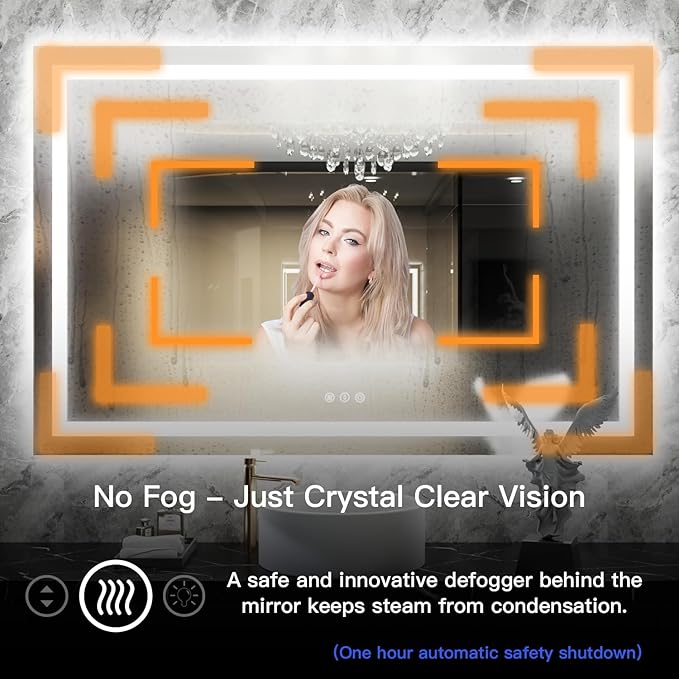 ISKM 36'' x 28'' LED Mirror for Bathroom Lighted Vanity Mirror for Wall Front Lights + Backlit LED Bathroom Mirror Anti-Fog Tempered Glass ETL Listed