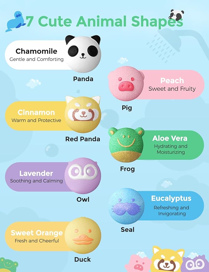Momcozy 14-Pack Animal Bath Bombs with Essential Oil, Ideal Christmas Gift for Happy Educational & Fun Bath Time, Bath Bombs Kit with 7 Cute Animal Shapes, Ideal Gifts for Kids Girls Boys Toddler