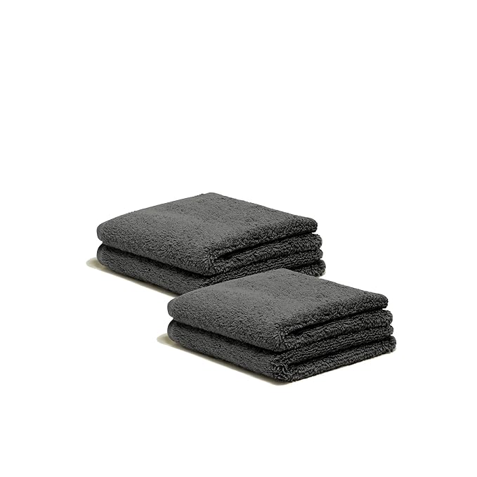 Italic Serene Ultraplush Cotton Washcloth Towel Set, 4 Soft & Absorbent Face Towels, Charcoal, 800GSM, 100% Cotton, Heavy Duty, Resort Grade Towels (Charcoal)