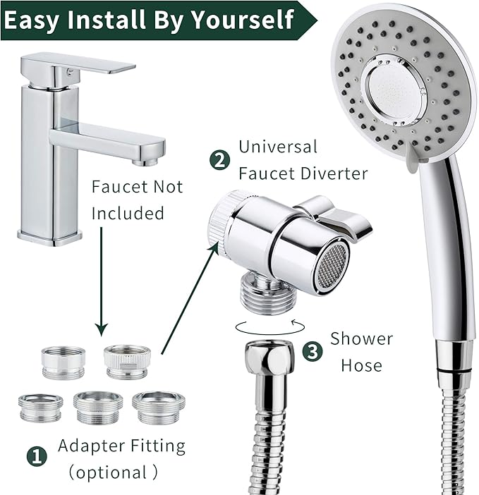 Sink Hose Shower Sprayer Attachment - Faucet Extension w/ 5 Adapters For Bathroom Bathtub, Kitchen Faucet, Utility Laundry Tub, Garden Hose Thread Spout For Delta, Moen, Kohler, American Standard