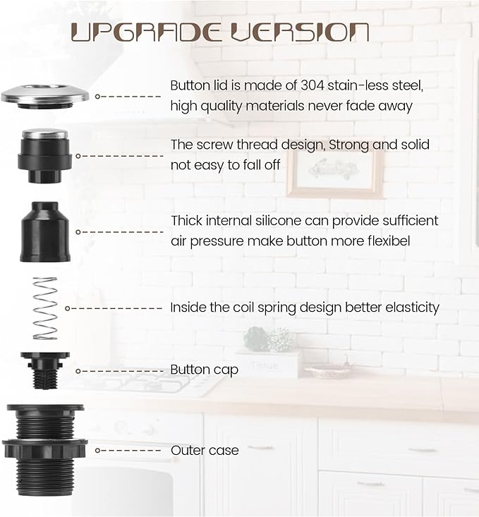 Garbage Disposal Air Switch Kit Sink Top Waste Disposal Stainless Steel Polished On/Off Air Button Food and Waste Disposals Part by Etoolcity, UL Listed