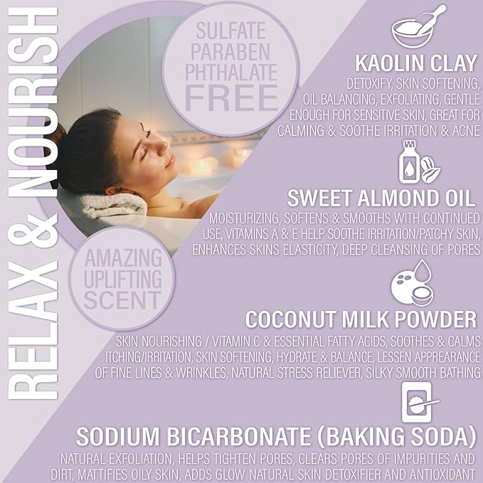 Luxiny Vegan Milk Bath Soak Made with Moisturizing Coconut Milk Powder & Sweet Almond Oil for a Bath Bomb Dust Soothing Fizz & Relaxing Soak, 8 oz. (Black Raspberry Vanilla)