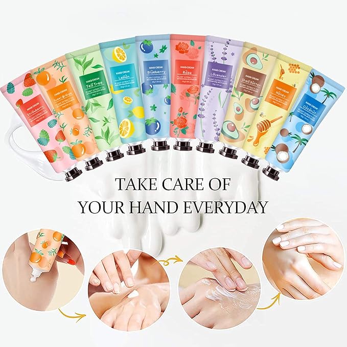 10 Pack Hand Cream for Dry Cracked Hands, Stocking Stuffers for Teen Girls,Christmas Gifts for Women,Teacher Appreciation Gifts, Natural Plant Fragrance Mini Hand Lotion Moisturizing Hand Care Cream