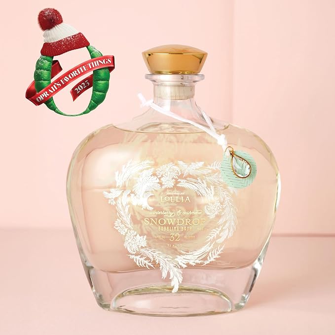 Lollia Snowdrop Bubble Bath, 22 fl oz, 650 ml, Winterberry & Cashmere Fragrance, Luxury Hydrating Women's Bubbling Bath Soap, Delicate & Relaxing Scented Skin Care