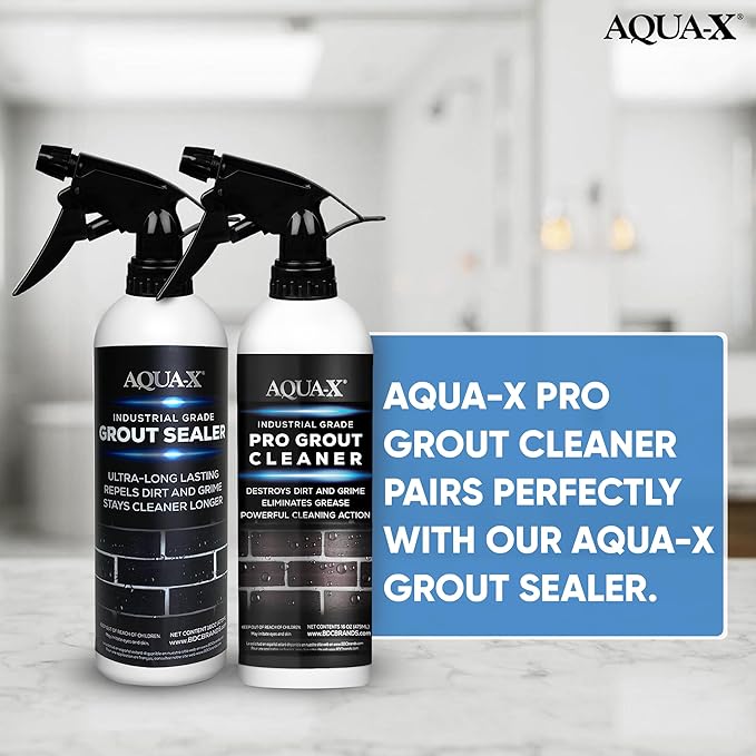 AQUA-X Grout Cleaner 16oz - Heavy Duty Tile & Grout Stain Remover for Floors, Showers & Bathrooms - Deep Cleaning Formula for Bright, White, & Sealed Grout - Non-Toxic, Easy Scrub