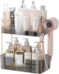 2 Tier Bathroom Counter Organizer with Hair Dryer Holder, Modern Style, Grey