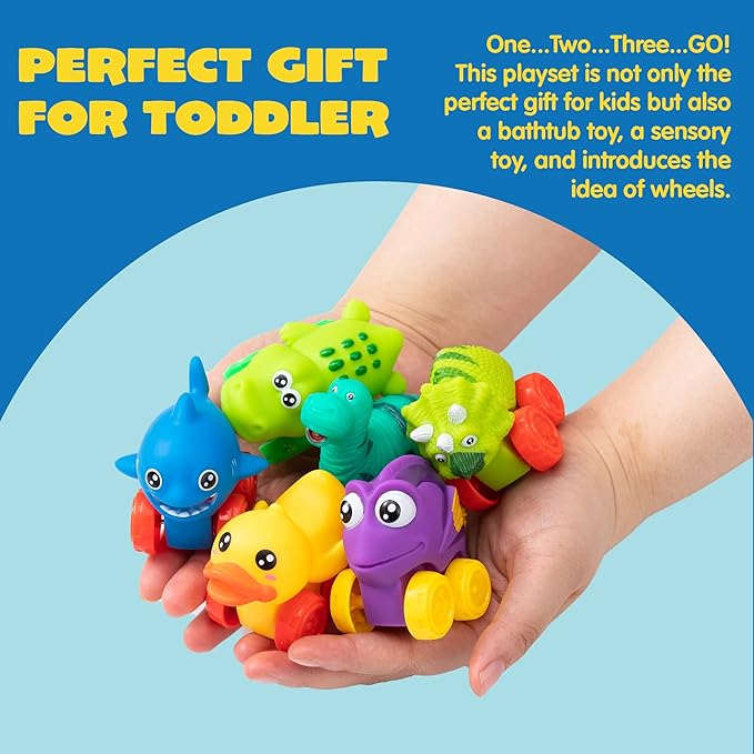 JOYIN Animal Cars, Soft Rubber Car Set Toy, Baby Mini Vehicles, Bath Toy Car for Boys and Girls,Summer Beach and Pool Activity Gift, Party Favors for Kids, Christmas Kids Gifts