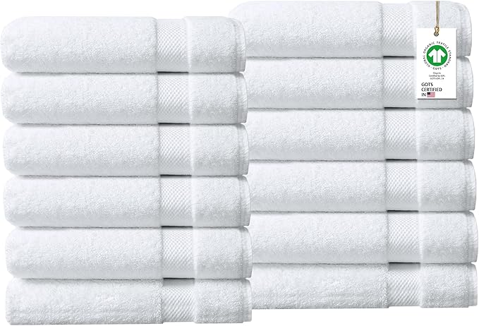 Delara 100% Organic Cotton Towels 650 GSM Plush Feather Touch Quick Dry Bath Towel, Pack of 12 GOTS Certified, Oeko-Tex Green Certified, Organic Cotton Bath Towel, 30"X58"