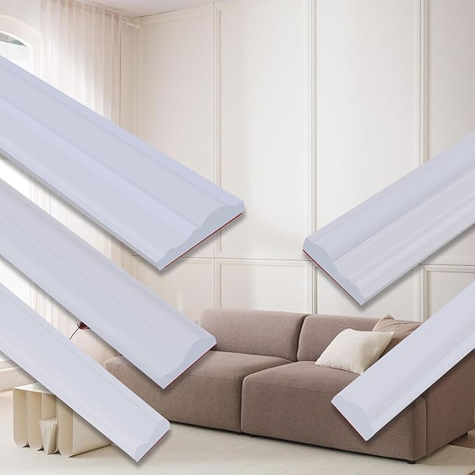 Peel and Stick Chair Rail Panel Molding, 240''L x 1.06''W Strong Self Adhesive TPE Wall Moulding Trim for Home DIY Decoration (Paintable White)