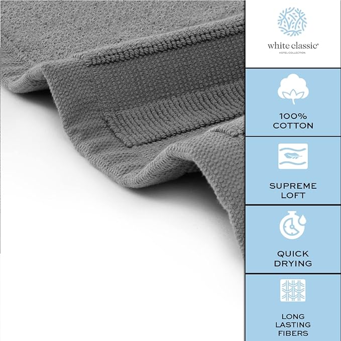 White Classic Luxury Bath Mat Floor Towel Set - Absorbent Cotton Hotel Spa Shower/Bathtub Mats [Not a Bathroom Rug] 22"x34" | 2 Pack | Gray/White