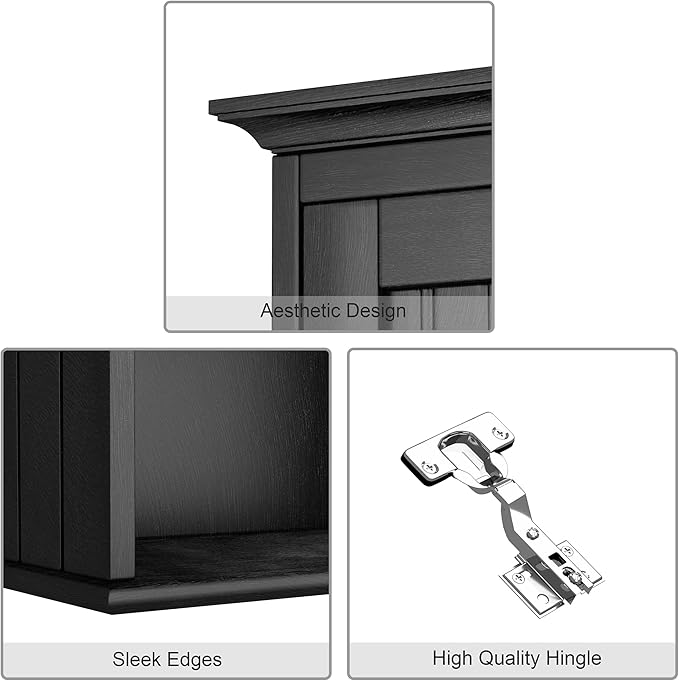 Treocho Wood Wall Cabinet Bathroom Medicine Cabinet Storage with Doors and Adjustable Shelf Wall Mount for Bathroom, Livingroom, Kitchen, Cupboard, Black