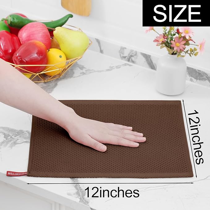 Homaxy 100% Cotton Waffle Weave Kitchen Dish Cloths, Ultra Soft Absorbent Quick Drying Dish Towels, 12 x 12 Inches, 6-Pack, Coffee