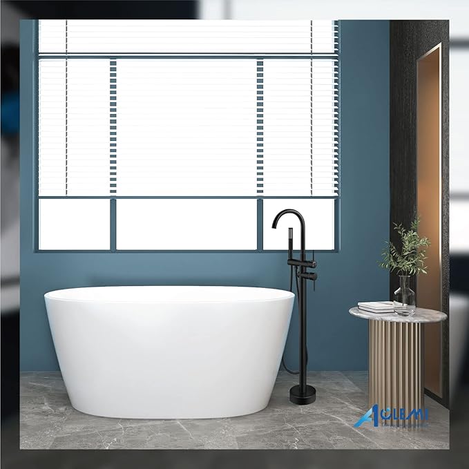 Aolemi Floor Mount Bathtub Faucet Freestanding Tub Filler Standing High Flow Shower Faucets Shower Mixer Taps, Swivel Gooseneck Spout with Cylinder Handheld Matte Black