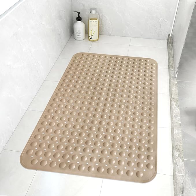 Shower Mat Non Slip: 35.4 x 23.6 Inch Extra Large TPE Shower Mats for Inside Shower - Anti Slip Shower Stall Matt with Drain Hole and Suction Cups for Elderly