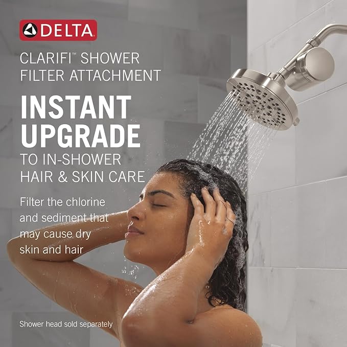 Delta Faucet Clarifi Standard Shower Filter Attachment with Filter, Shower Water Filter, Shower Head Filter, Stainless 7SF100-SS