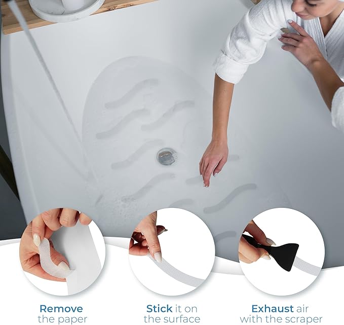 Anti Slip Shower Stickers 24 PCS, Invisible Non-Slip Shower Strips for Adults, Premium Adhesive Bath Tub Stickers (Clear)