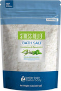 Stress Relief Bath Salt 128 Ounces Epsom Salt with Natural Spearmint and Eucalyptus Essential Oils Plus Vitamin C in BPE Free Pouch with Easy Press-Lock Seal