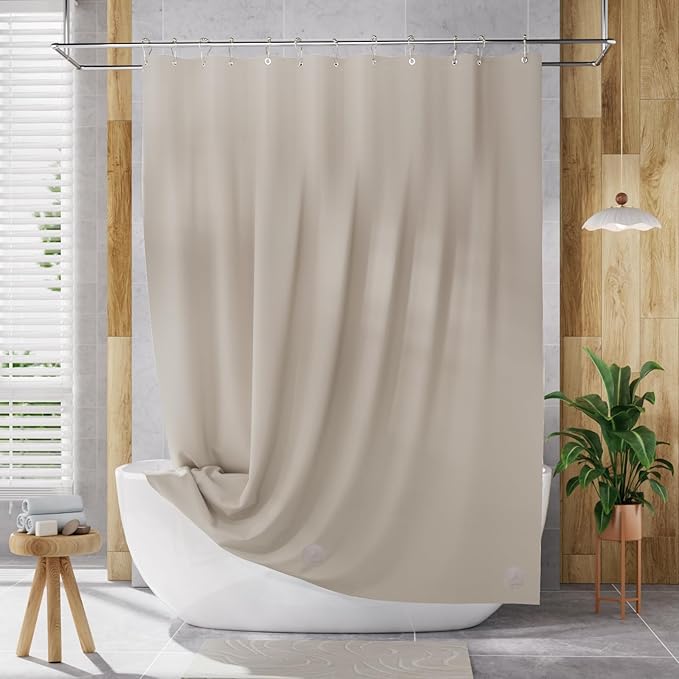 AmazerBath Shower Curtain Liner, 72x72 Tan Shower Liner, Cute Plastic Shower Curtain Liners, Lightweight Waterproof PEVA Khaki Shower Curtains for Bathroom with Magnets and 12 Grommet Holes