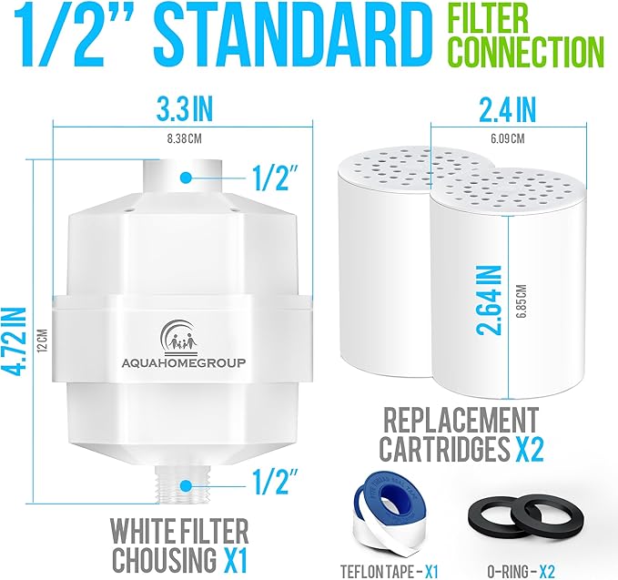 AquaHomeGroup 20 Stage Shower Filter for Hard Water - High Output Universal Shower Head Filter for Chlorine, Fluoride, Heavy Metals - Vitamin C E Shower Water Filter for Hair and Skin (White)