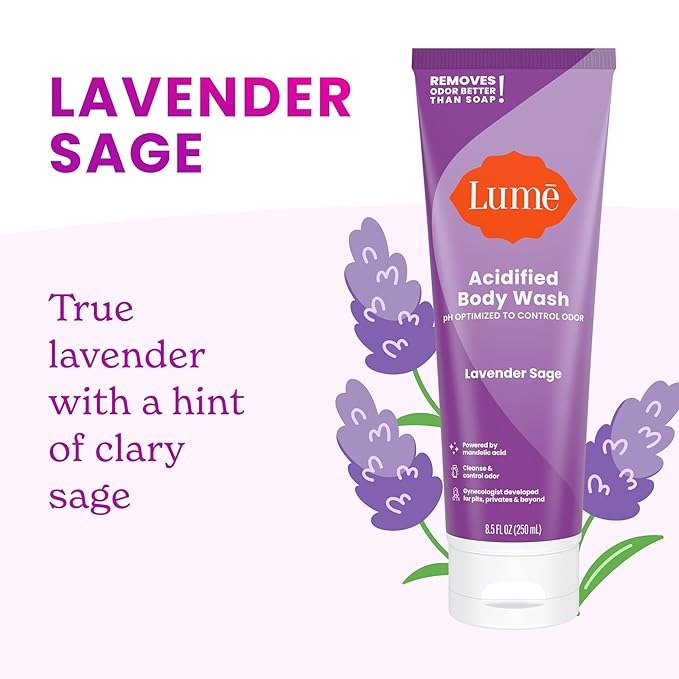 Lume Acidified Body Wash - 24 Hour Odor Control - Removes Odor Better than Soap - Formulated Without SLS or Parabens - OB/GYN Developed - 8.5 ounce (Pack of 2) (Clean Tangerine & Lavender Sage)