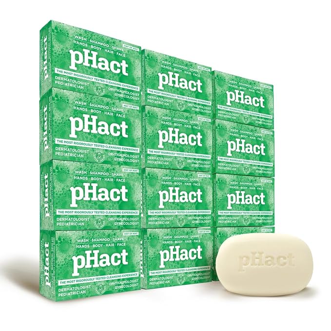 ANDREW LESSMAN pHact Moisture-Rich, Soap-Free Cleansing Bar Hint of Mint. Natural Skin pH. All Skin Types - Even Sensitive Skin. Hypoallergenic. Dermatologist Tested. 12 Pack 4.25 oz each