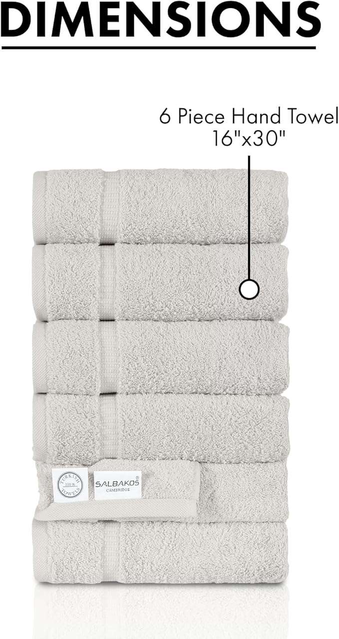 SALBAKOS 100% Turkish Cotton Hand Towel Set of 6 16x30 inch | Heirloom Quality | Hotel & Spa Collection | Ultra Soft, Super Absorbent, Long Lasting Hand Towels | Made in Turkey (Ivory, 6 Hand Towels)