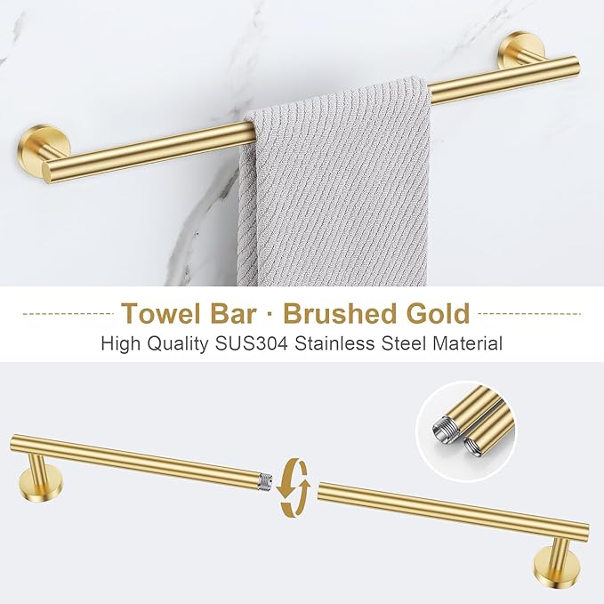 5-Piece Towel Bar Set Brushed Gold Bathroom Hardware Accessories Set Upgraded Toilet Paper Holder with Shelf Towel Holder Set for Bathroom Stainless Steel Wall Mounted