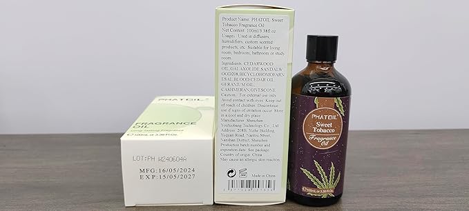 PHATOIL 3.38FL.OZ Sweet Tobacco Fragrance Oils for Aromatherapy, Essential Oils for Diffusers for Home, Perfect for Diffuser, DIY Candle and Soap Making, DIY Scented Products - 100ml