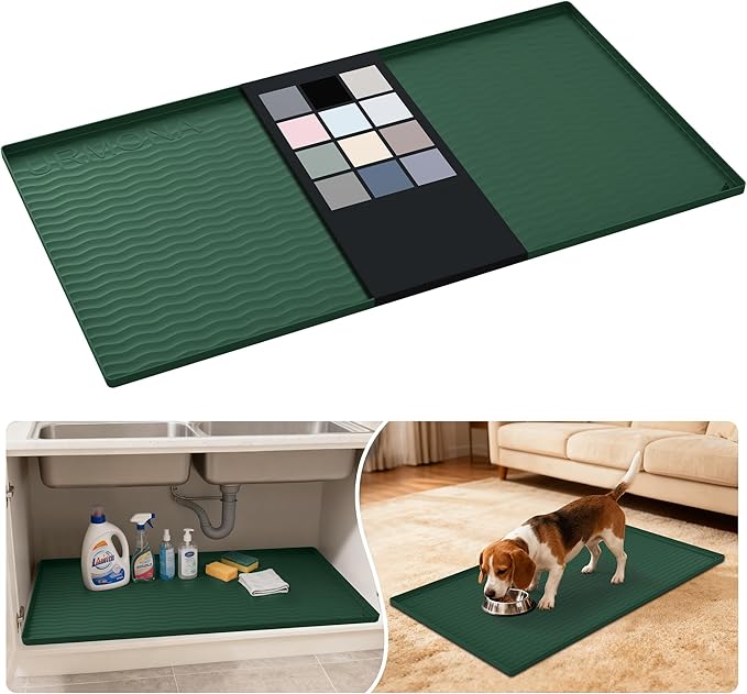 URMONA Waterproof Silicone Under Sink Mat 40'' x 22'' Shelf Liner for Kitchen and Bathroom, Cabinet and Counter Protector, Storage and Organizers, Litter Mat, Pet Cat Puppy Essentials(Green)