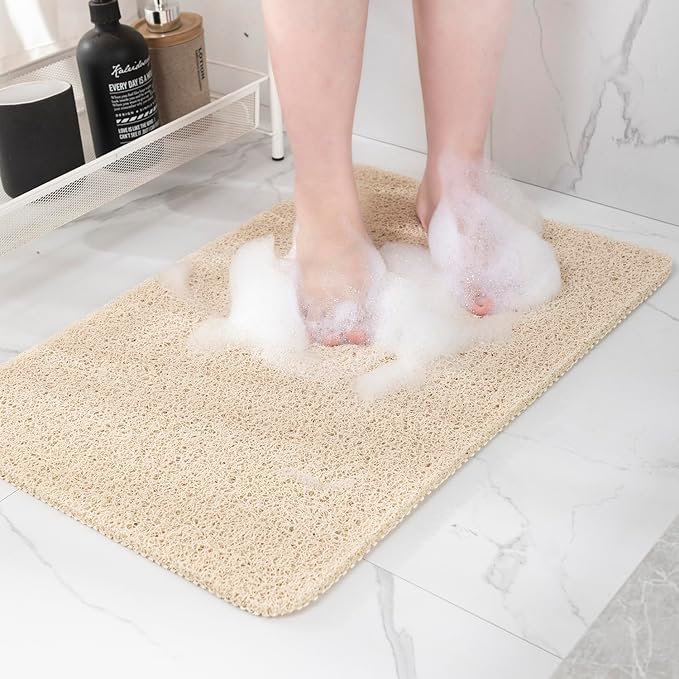 Non-Slip Bathtub Mat, Anti Slip Shower Mat, Fast Drying Bathtub Mats, Foot Scrubber Mat, Anti Slip Mat for Tub, Floor, Bathroom, Kitchen, Home, Hotel (Beige 59"×17.3")