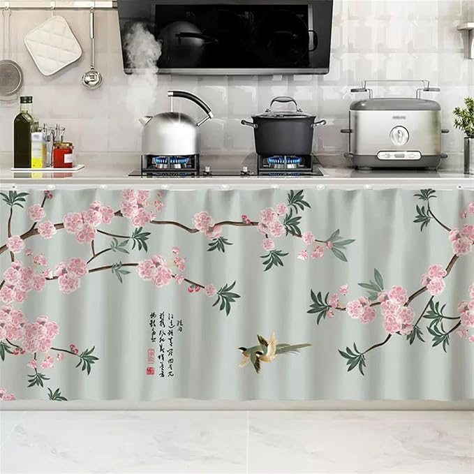 SK Studio Short Curtains for Kitchen, Cabinet Shelf Dust-Proof Blackout Tier Cafe Curtain Under Sink Skirt for Bathroom Laundry Room Style 21, 39.4" W x 27.6" H