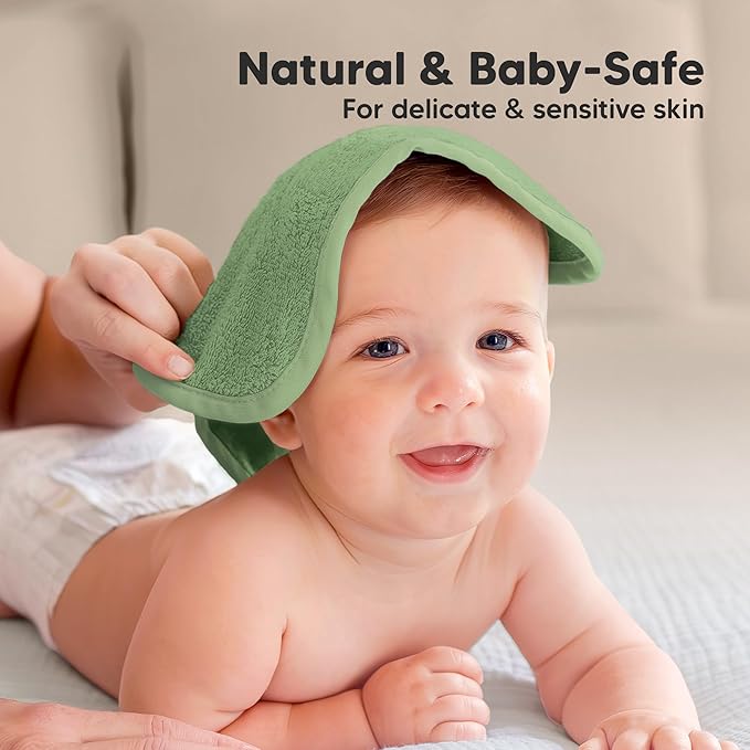 6-Pack Baby Washcloths - Soft Absorbent Viscose from Bamboo Wash Cloths for Babies, Kids, Toddlers, Infant, Newborn Bath Towels, Gentle on Sensitive Skin, 10x10 Reusable Face Towels (Meadow Green)