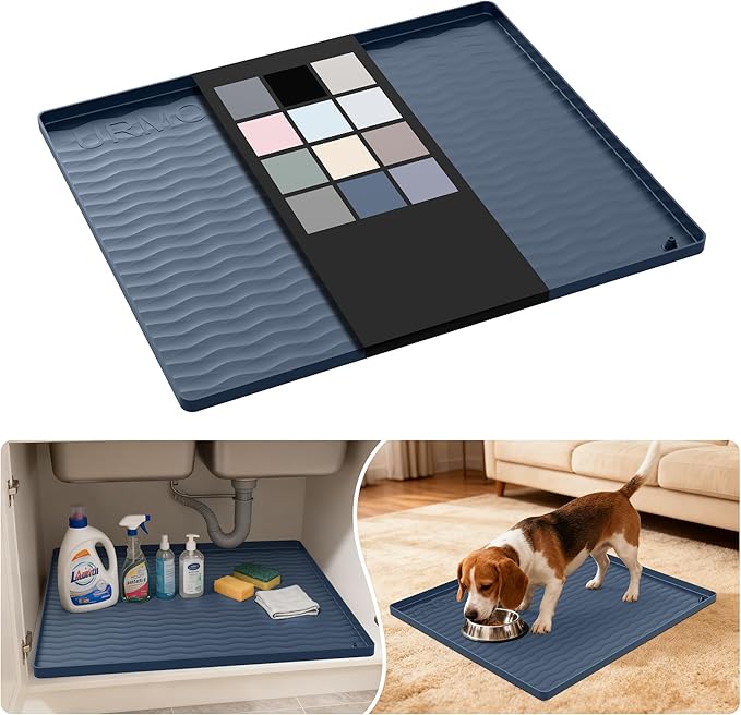 URMONA Waterproof Silicone Under Sink Mat 22'' x 19'' Shelf Liner for Kitchen and Bathroom, Cabinet and Counter Protector, Storage and Organizers, Litter Mat, Pet Cat Puppy Essentials(Dark Grey)
