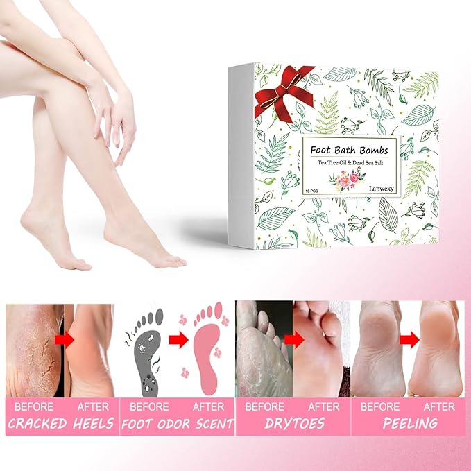 Bath Bombs, 32 Pack Foot Soak with Bath Salt and Tea Tree Oil. Organic Natural Handmade Aroma Pure Essential Oil Bubble Balls for Callus, Dry Cracked, Stubborn Odor