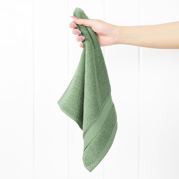 American Soft Linen Salem Washcloth Sets, 4 Piece Luxury 600 GSM 100% Cotton Washcloths for Bathroom, 13x13 inches Washrags Premium Quality Hand Face Towels, Sage Green