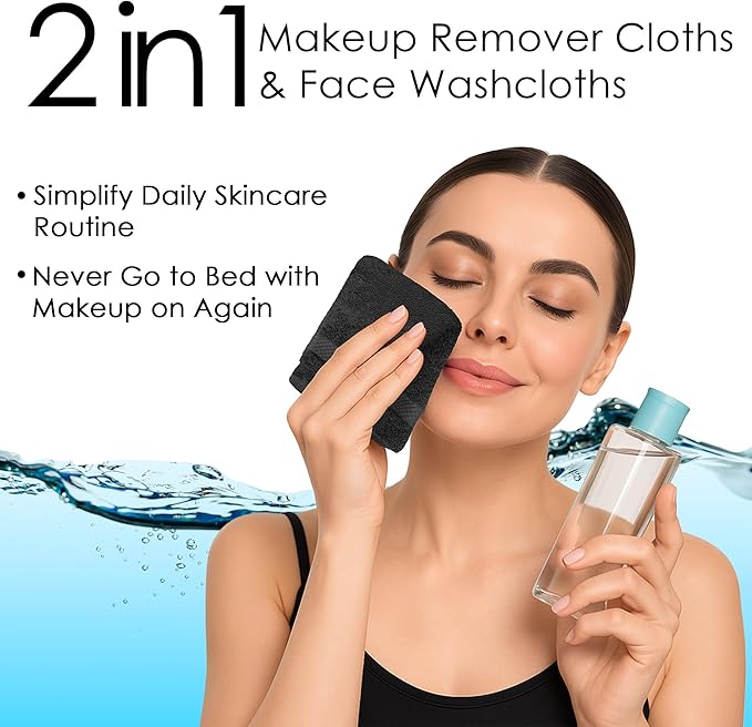 DAN RIVER 12-Pack Premium 100% Cotton Black Face Towels – Reusable Face Towel Set, Soft & Absorbent Rough Wash Cloths for Bathroom & Body – Hand and Face Towels, 550 GSM (12x12 in)