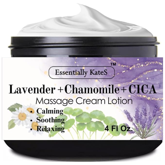 Essentially KateS Lavender + Chamomile + CICA Cream Lotion 4 Fl Oz - Calming, Soothing, Relaxing, Hydrating.