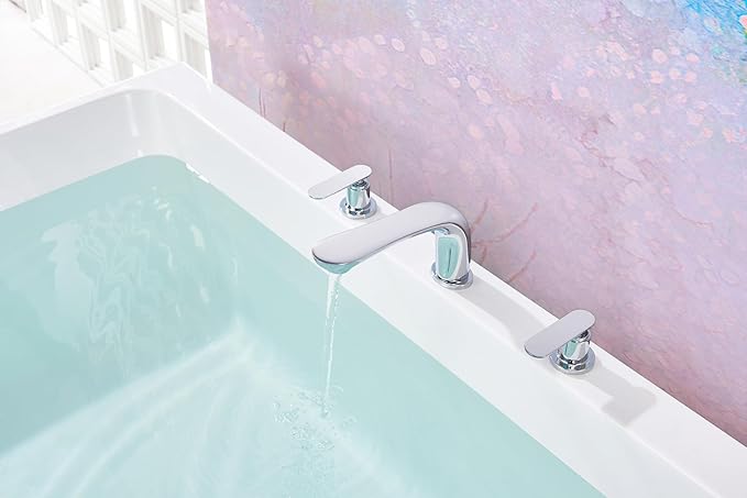SITGES Classic Bathtub Faucet,2-Handle Chrome Tub Filler,3-Hole Widespread Roman Tub Faucet,High Flow Deck Mount Bath Tub Faucet with Valve Included
