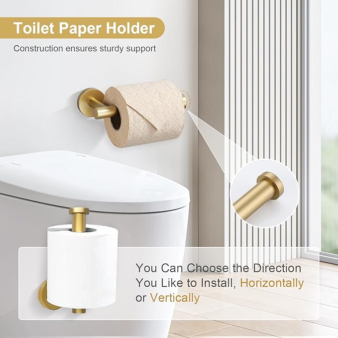 TQKAG 5 Piece Bathroom Accessories Set Brushed Gold Bathroom Hardware Set 23.6 Inch Bath Towel Bar Set SUS304 Stainless Steel Towel Rack Set