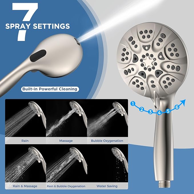 6-Mode High Pressure Handheld Shower Head with Power Wash, HOPOPRO High Flow Hand Held Showerhead Set with Built-in Power Spray to Clean Tub Tile Pets Bathroom Flooring