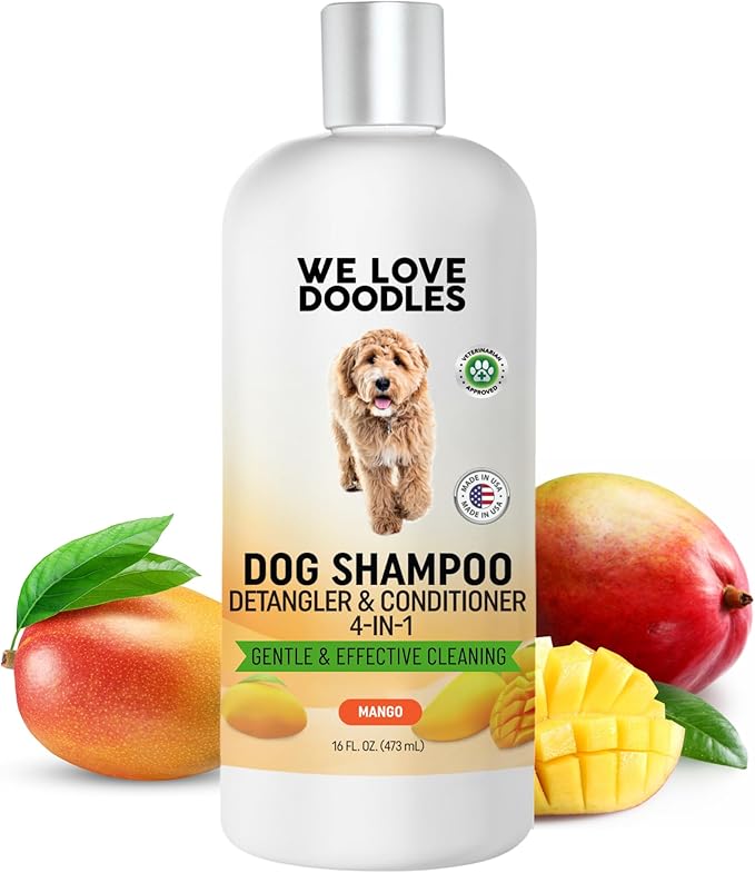 Dog Shampoo and Conditioner & Detangler - Best Goldendoodles, Poodles & Doodle Shampoo for Smelly Dogs - Sensitive Skin Puppy Shampoo - Made in The USA, Doodle Must Haves, 16OZ (Mango)