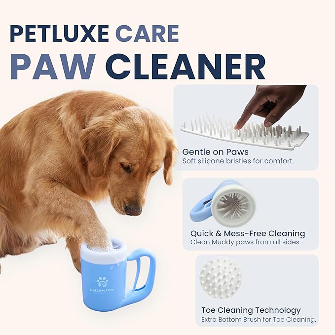 Dog Paw Washer Kit - Includes Paw Cleaner Cup, Towel, Pet Bath Brush & Moisturizing Balm - Dog Foot Washer for Muddy Paws, ideal for Small & Medium Dogs (Blue, Medium)