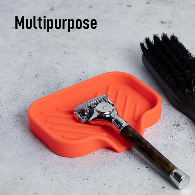 Zulay Kitchen Small Silicone Sponge Holder (4.9x3.3”) – Space-Saving Sink Organizer Tray for Sponge, Soap, Brush & More – Compact Non-Slip Dish for Kitchen & Bathroom (Orange)