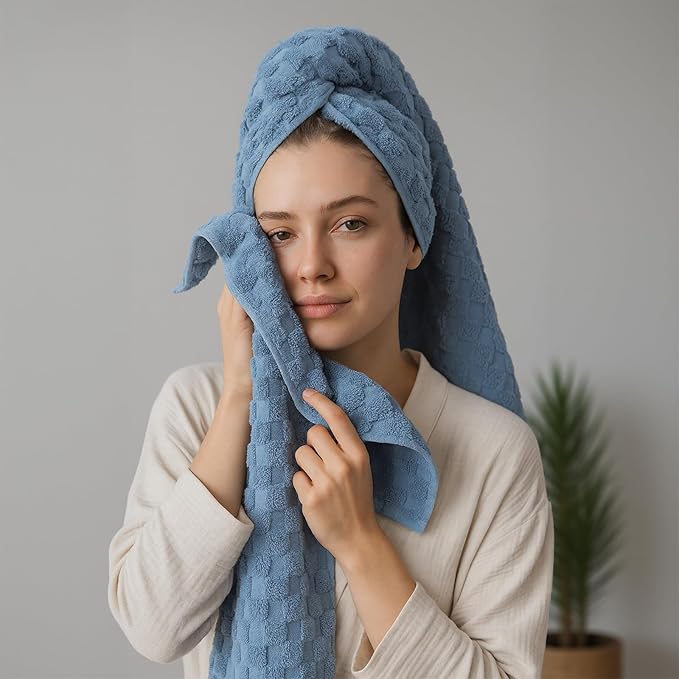 REDKISS Microfiber Bath Towels Set of 4-27x55 Inch Large Waffle Bath Towels for Body, Highly Absorbent, Super Soft, Lint Free Fluffy Shower Towel for Bathroom, Gym, Lightweight Towel Set Blue & Gray