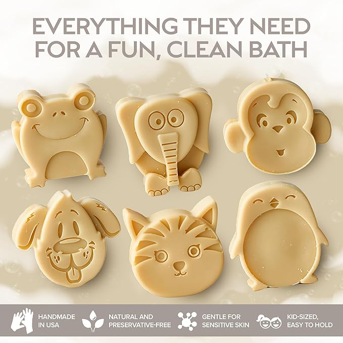 ZAAINA Kids Soap Bar (Set of 6) – Christmas Stocking Stuffers, Unique Natural Animal Shaped Soaps for Children, Gentle Bath Soap for Sensitive Skin, Fun Bath Time Gift for Boys Girls – Handmade in USA