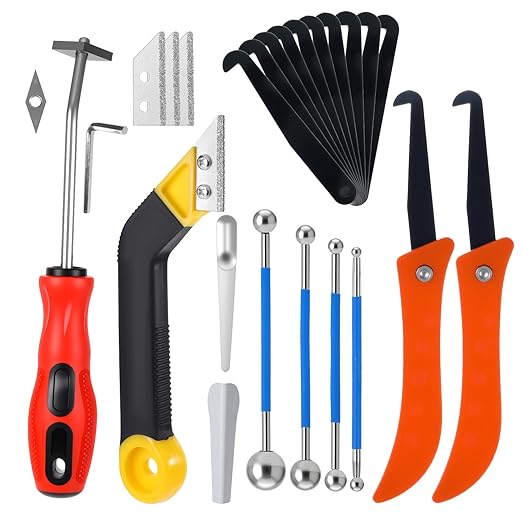 25-Piece Premium Grout Removal Tool Kit – Heavy-Duty Tile Grout Saw, Caulking Removal Tools with 13 Extra Blades & Finishing Accessories