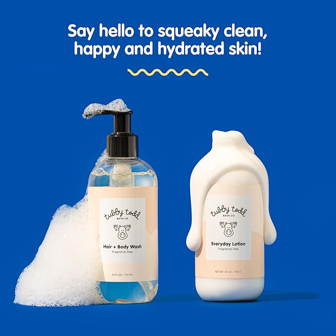 Tubby Todd's Baby Body Wash and Lotion Set - Gentle, Hypoallergenic Skincare for Newborns & Toddlers - 25oz, Fragrance-Free